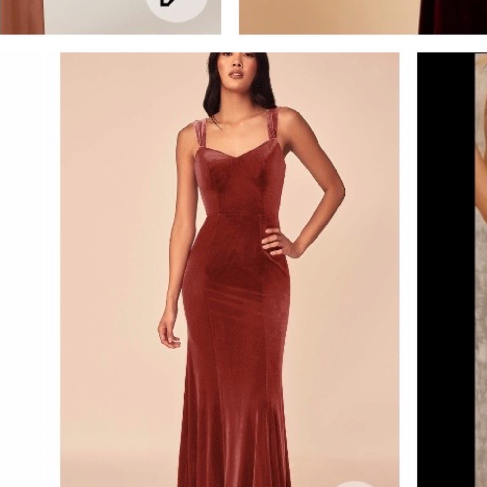 Azazie Rust Terracotta Velvet Maxi Gown with Sweetheart Neckline